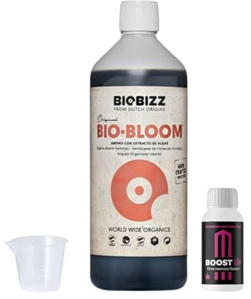 GROWMANIA Bio Bloom de BioBizz 1 l + échantillon Boost Up Nutrients + Verre doseur | Biobloom engrais organique pour floraison complète Convient à tous les types de plantes