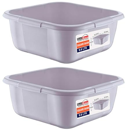 Best House | Plastic Washing up Bowl Basin | 9.6 Litres | Square | GREY | 2 pcs | Multipurpose Bath Tub/Washing Tub for Kitchen, Bathroom, and Household Use (Pack of 2)