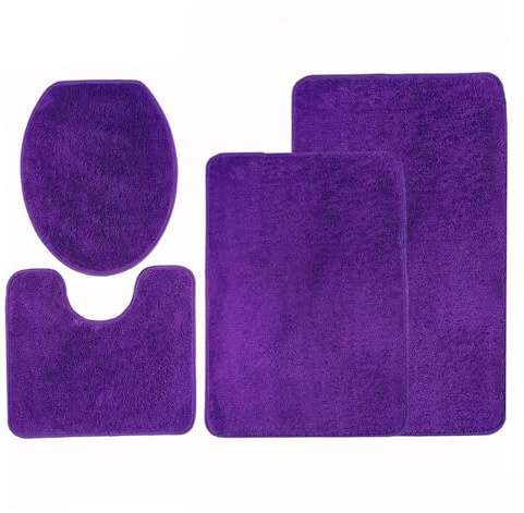 Heavyoff Juego de Alfombrillas de baño de 5 Piezas, alfombras de baño Antideslizantes, Lavable, Absorbente, Alfombra para Inodoro WC, para Baño, Ducha y Aseo, Morado