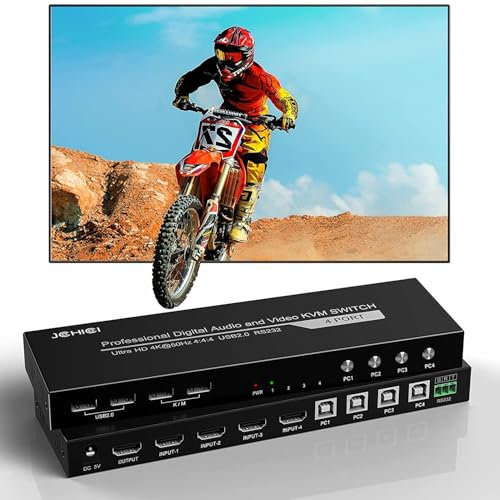 4 Port HDMI KVM Switch 4K@60Hz HDR10 with USB 2.0 Hub | 4-in-1 PC Monitor Switcher for Keyboard, Mouse & Printer | Plug & Play | Windows 11/10, Mac, Linux | Dolby Atmos, HDCP 2.2, Auto-Switching