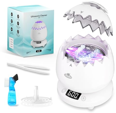 Macchina per la pulizia a ultrasuoni per protesi, capsula di pulizia dentale con timer digitale, 45 kHz/180 ML detergenti per protesi ad ultrasuoni impermeabili per allineatori, paradenti, parentesi