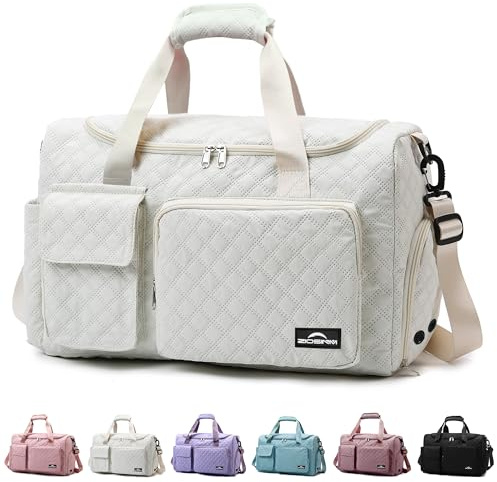 ZIOSINM Sporttasche Damen，Reisetasche mit Nassfach und Schuhfach Wasserdichter Handgepäck Tasche, Weekender Yogatasche, Schwimmtasche, Gym Tasche, für Männer und Frauen Geeignet (Beige)