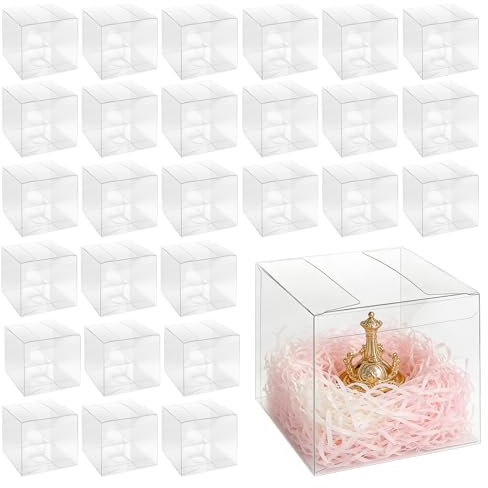 CHEUKYIU 50 stycken transparent presentförpackning liten, 10 x 10 x 10 cm PET plast transparent presentförpackning liten för gåvor, godis, bröllop, fest