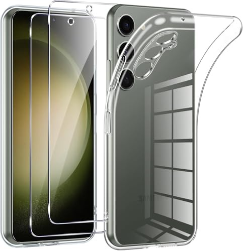 PIXFAB Case for Samsung Galaxy A17 / A26 5G with 2 x Screen Protector Glass [Ultra Slim] Scratch Resistant TPU Gel Rubber Soft Skin Silicone [Protective Case] Phone Case Cover for Samsung A17 Clear