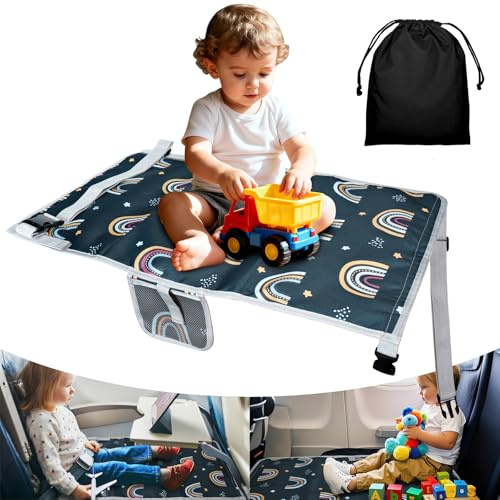 Reposapiés plano infantil, extensión de asiento para niños, cama de avión infantil, esencial de viaje en avión para niños, hamaca de viaje de avión infantil con bolsa de almacenamiento