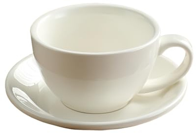 HUMOCHUSON Tazza Caffe Set Di Tazze Da Caffè In Ceramica Con Bordo Bianco Colorato Da 300 Ml, Tazza Da Cappuccino, Latte E Latte Con Manico, Adatta Al Microonde E Alla Lavastoviglie - Bianco