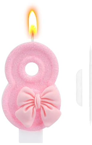 Velas Cumpleaños Numeros 8, Vela Cumpleaños, Vela 8 Año de Mariposa Rosa 3D, Adorno de Pastel para Decoración de Pastel de Cumpleaño (Número 8)