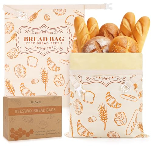Homelove 2 Pack Beeswax Bread Bags for Sourdough Homemade Bread - Reusable Organic Linen Bag Cotton Lining Sourdough Natural Beeswax Bread Storage Bag, Keep Fresh and Upgraded XLarge Capacity Portable