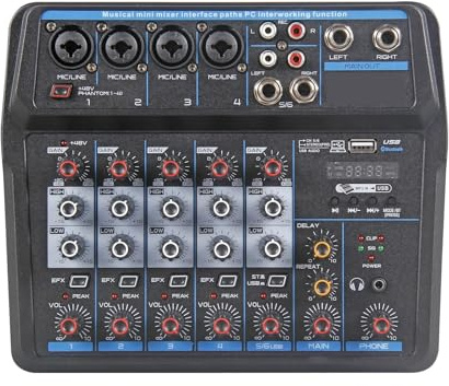 DJ-kontroller, Aduio Mixer DJ-konsol med Bluetooth-ljudkort for PC-inspelning -mikrofon Instrumentmixning Ljudgränssnitt