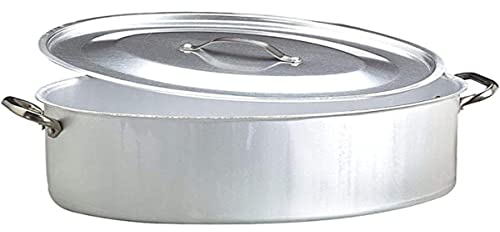 Pentole Agnelli Linea Alluminio 3 mm Professionale Casseruola Ovale con Maniglie Inox e Coperchio, Argento, 50 cm