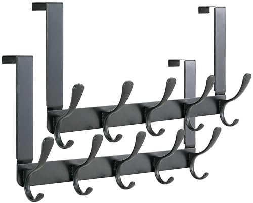 SKOLOO Over The Door Hook, Coat Hooks for Hanging Clothes, Towels, Coats, Hats, Over The Door Towel Hook - Pack of 2, Black, Assembly Required