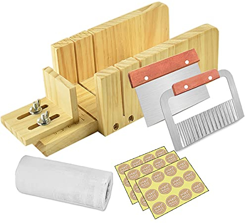 Artcome Set di formine per sapone in legno, regolabili, con taglierina ondulata e dritta in acciaio inossidabile
