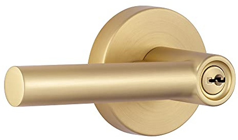 Miseno MLK1012 Elkton Round Rod Single Cylinder Keyed Entry Door Lever Set - Satin Brass