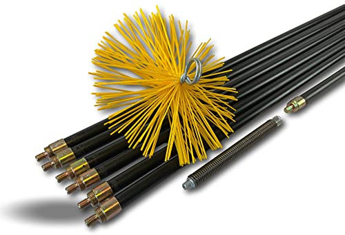 Kit ramonage hyper pro conduits gainés | Hérisson synthétique | Ø200mm | 7 cannes noires PPN pleines contre vissantes Ø20mm | Ressort de départ | 6 * 2 m + 1 * 1 m | Cheminée | Kibros RAMHP20N