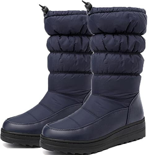 Damen-Schneestiefel mit Reißverschluss wasserdichte, isolierte Allwetter-Winterstiefel für Komfort – halten die Füße warm und trocken,Blau,40