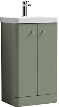 nuie COR804 Core Modern Bathroom Floor Standing 2 Door Vanity Basin Unit with Ceramic Basin, 500mm, Satin Green