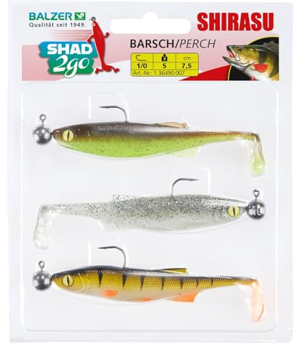 Balzer Shad 2go Set pesce persico, 7,5 cm, 5 g, Green Pumpkin, Highlight, Hot Perch