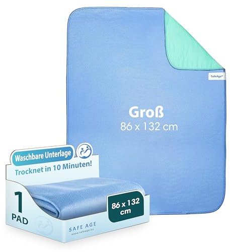 Safe Age® Inkontinenzunterlage waschbar - 86x132cm, Inkontinenz Bettunterlage für Erwachsene, Kinder und Haustiere, wasserdichte Matratzenauflage