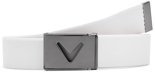 Callaway Men's V-Logo Web Golf Belt, Durable Textured Stretch Material, Metal Tip & Adjustable Buckle, Solid Color