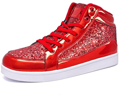 IGxx Glitter Red Shoes for Men Fashion High Top Casual Sequin Sparkly Sneakers Men's Bling Shiny Men 11