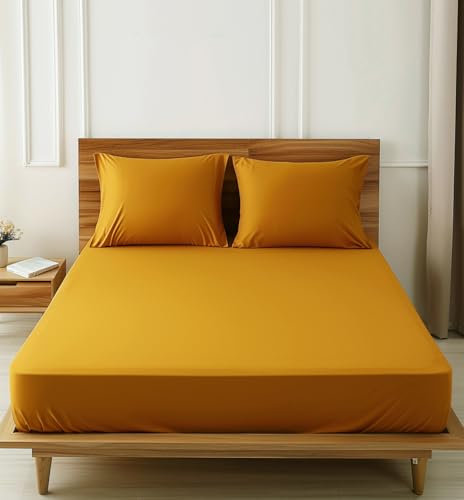 SALAD HOUSE Spannbettlaken 180x200cm Gelb, Spannbetttuch 100% Baumwolle Bettlaken Gekämmte Baumwolle ÖKO-TEX (Gelb, 180x200cm)