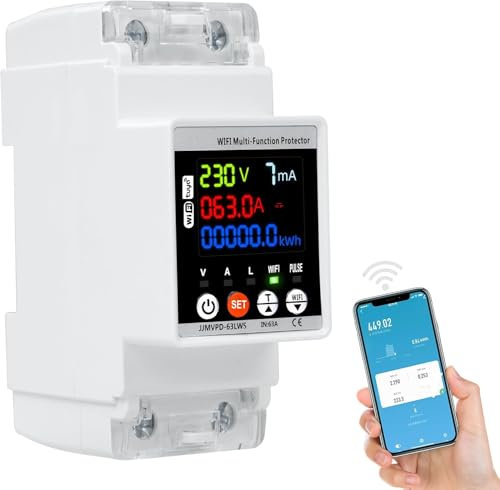 DeWin Compteur d'électricité WiFi, Compteur d'énergie Intelligent 63A Moniteur de consommation d'énergie numérique Disjoncteur de surtension et de sous-Tension