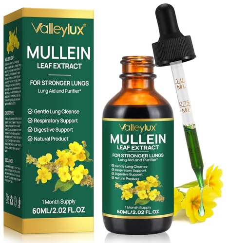 Extrait de Feuilles de Molène, Gouttes de mullein pour poumons, mullein leaf extract, naturelles gouttes de molène avec chlorophylle pour poumons nettoyage, absorption rapide, 60 ml