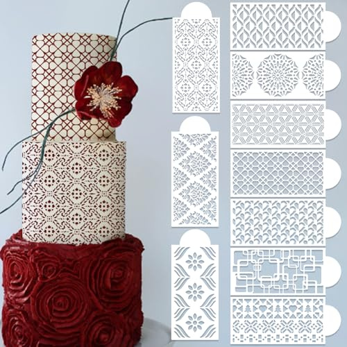 10 Pcs Cake Stencils Cake Lace Templates Set Floral Leaf Irregular Geometry Wedding Icing Stencils Cake Molds Cookie Dessert Buttercream Decorating Baking Supplies Mesh Printing for Cake Decoration