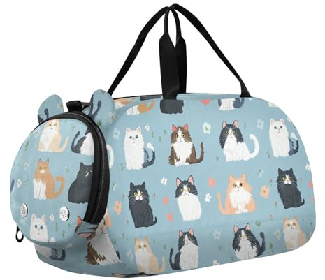 Petit sac de sport avec compartiment à chaussures pour garçons et filles Motif chat norvégien, Dessin animé mignon norvégien personnalisé chat chat neutre
