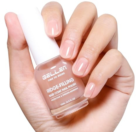GELLEN Clear Nail Polish Ridge Filling Base Coat, Sheer Nude Tint Ridge Filler For Nails | Smooth Strengthen Nourish Damaged Dry Finger Nails | Shea Butter, Vit E, Protein | Toxin HEMA & TPO Free