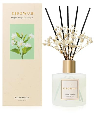 YISOWUH doftspridare för rumsdoft, 200 ml vita jasmin-diffusorer med 8 doftpinnar, doftspridare för badrumshylla
