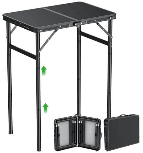 GARLLEN Klappbarer Campingtisch, 60x40cm mit 3 Höhenverstellbar(27/51/75cm), Stabiler Tragbar Klapptisch Picknicktisch Beistelltisch Grilltisch Gartentisch für Camping Strand Balkon Outdoor (Schwarz)