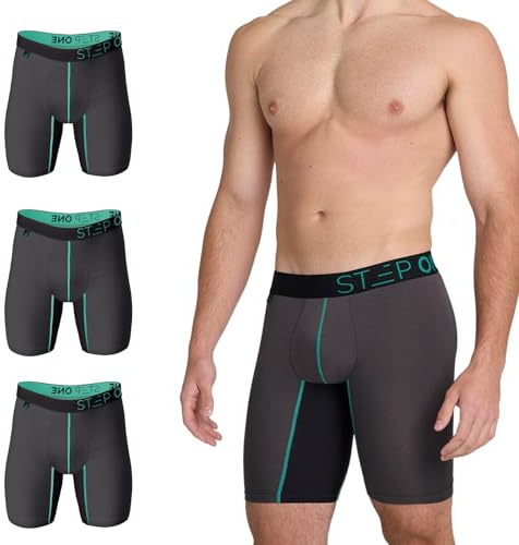 STEP ONE Boxer Brief Sport. Longer Length Mens Boxers Shorts with 3D Pouch, Anti Chafing Underwear Mens, Breathable Bamboo, All-Day Comfort for Sports & Fitness