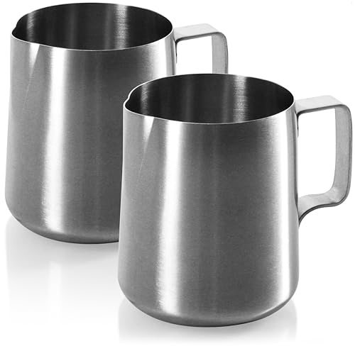 com-four® 2x lattiera acciaio inox 380 ml – brocca stabile con manico – bricco per montare latte, panna & creme – resistente & lavabile in lavastoviglie (2x argento - 380 ml)