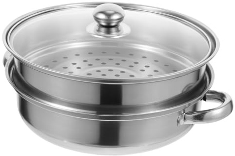 TOYANDONA Olla de Vapor de Acero Inoxidable Doble Capa Engrosada con Asas para Cocina Multifuncional Cocedero de Vapor Ligero y Compacto para Verduras Pescado y Mariscos