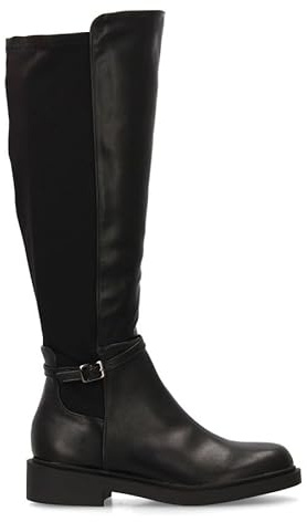 Genérico Botas mujer invierno altas de caña elastica - Bota plana alta de mujer 3,5 cm - Botas con hebilla negras Otoño (Negro, Una talla, Sistema tallas calzado EU, Adulto, Números, mediano, 39)