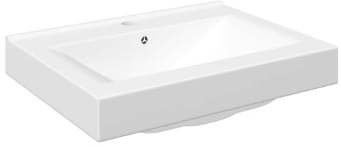 Vasque à Encastrer, Lavabo Encastré Céramique Évier Encastrable Salle de Bain en céramique Rectangulaire Blanche 60 x 46 cm