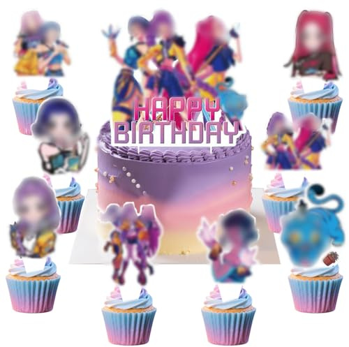 25 Pezzi Decorazioni per Torte Huntrs, Dem0ni Topper per Torta di Compleanno, Huntrs Topper per Cupcake, Decorazioni per Compleanno a Tema Dem0ni per Bambini Ragazze
