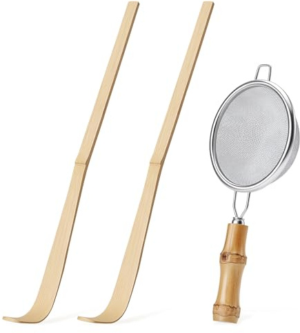 2 cucchiai e colino per tè Matcha in bambù per chashaku giapponese, bastoncini per foglie di tè, frusta da tè, cucchiaini per la tradizionale cerimonia del tè, condimenti e polvere di caffè
