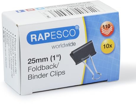 Rapesco FBC250B1 25 mm Foldback Clips, Black, Pack of 10