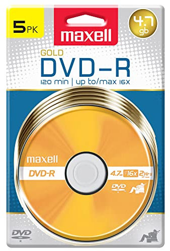 Maxell 638033 DVD-R Gold - Superior Archival Life for Storing Valuable Data -Write Once DVD-R 4.7 Gb Card 5 Disc Pack,Multicolor