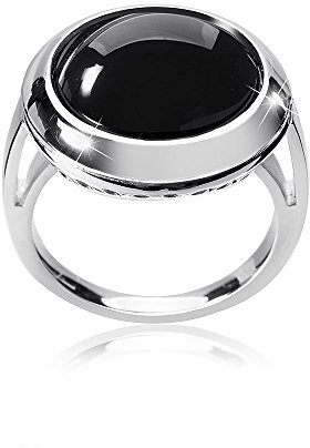 Materia Ring Onyx Silber 925 schwarz rund rhodiniert in Schmuckbox SR-153-62