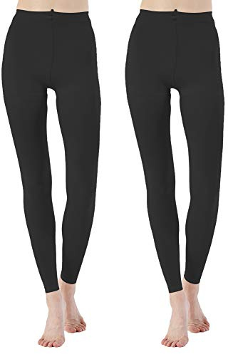 MANZI Women Footless Tights for Dance Ballet Black Tan 70 Denier(Black,XL)