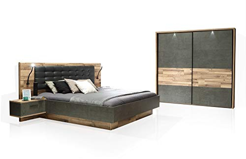 moebel-eins RICCANO Komplett-Schlafzimmer I, Material Dekorspanplatte, stabeichefarbig/grau, 220 cm