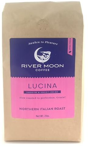 River Moon Coffee, Italian Style Medium Roast Espresso Coffee Beans, 2 lbs, Non-GMO, Direct Trade, 100% Arabica, Lucina Blend