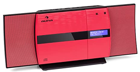 auna V-20 Kompaktanlage - Stereoanlage mit CD-Player und DAB+ Tuner, Mini HiFi Anlage mit UKW-Empfänger, Bluetooth, NFC, USB, MP3, AUX, Fernbedienung, LED-Display, Wandmontage möglich, rot