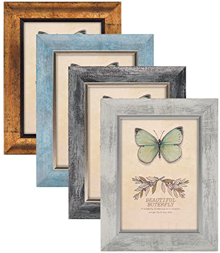 XUANLUO Bilderrahmen, 13 x 18 cm, rustikaler Retro-Fotorahmen mit Wandhalterung aus gehärtetem Glas und Tischdekoration, für Familie, Freunde, Hochzeitsgeschenk, 4 Stück