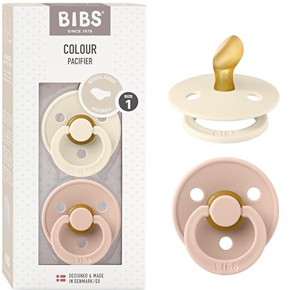 BIBS Colour Schnuller 2er-Pack, BPA-frei Schnuller, Kiefergerechte Form. Naturkautschuk/Latex, Hergestellt in Dänemark. 0-6 Monate (2er Pack), Ivory/Blush