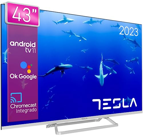 TESLA - Smart TV de 43 (109cm), Televisión Resolución UHD, Android TV 11, Hey Google Official Assistant, WiFi & Bluetooth, 2 Altavoces 10W, Chromecast Integrado, HDR10 3.840x2.160 (43E635SUS) - 2025