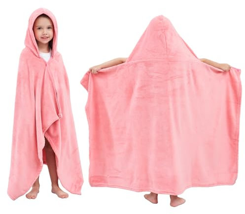 Hiturbo Kids Fleece Hooded Bath Towel: Premium Ultra Soft Beach Swimming Towels Blanket for Boys Girls Pink